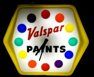 Very Rare Vintage 1940s - 50s Lighted Valspar Paints Advertising Clock Sign