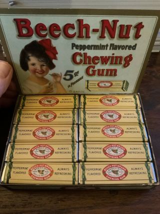Vintage 1925 Beech Nut Peppermint Gum,  20 Packs,  Full Box,  Stunning