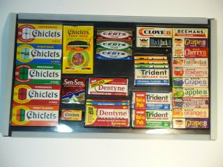 Vintage Chewing Gum Packs Display.  Chicklets,  Dentyne,  Trident,  Adams,  And Cer