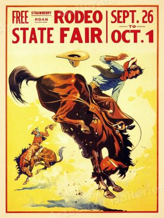 State Fair Rodeo - 1930s Cowboy Roan Vintage Western Poster - 24x32