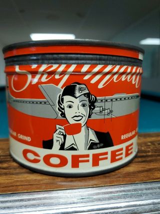 Rare Vtg Advertising Sky Maid Plane Aviation Coffee Tin Can Not Porcelain Sign