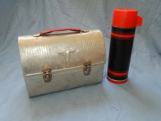 Vintage Metal Lunch Box Dome Top V American Thermos Bottle Co Glass Lined Bottle