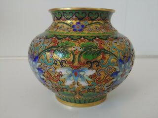 Vintage Chinese Jingfa Relief Carved 4 " Tall Cloisonne Enamel Vase