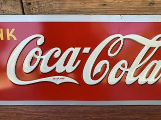 VINTAGE 1940’s Coca - Cola Embossed METAL SIGN 3
