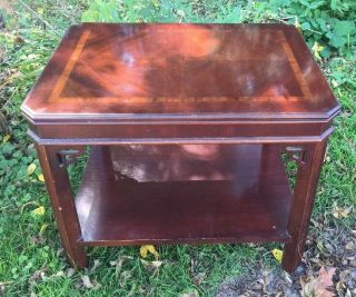 Vintage End Table With Shelf And Glass Top Gorgeous Laquered Wood 20 " D X 27.  5 " W