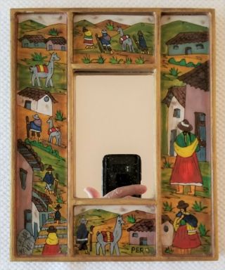 Vintage Peru Village Scenes Reverse Painted Framed Glass & Mirror