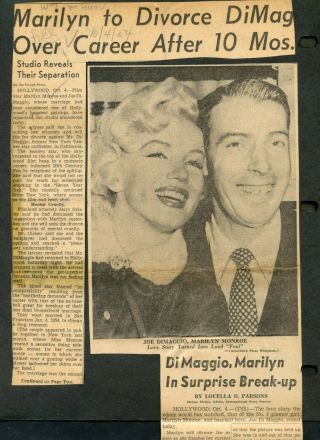 17 Vint.  Newspaper Clippings Marilyn Monroe & Joe Dimaggio Split Seek Divorce.