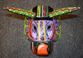 Very Old Handcarved Wood Mask/ Nr Colorful Toro/bull?