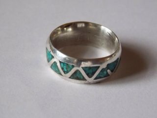 Vintage Navajo Sterling Silver And Turquoise Ring Size 5 1/2 45 Years Old