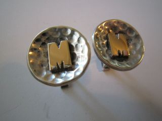 Vintage Cufflinks Sterling Silver And 14k Gold Round Monogram M