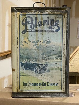 Rare 1920s Standard Oil Of Indiana 5 Gallon Polarine Oil Can - Red Crown Tin Gas