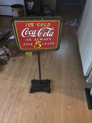 Extremely Rare 1930s Ice Cold Coca Cola As Always 5 Cent Double Porcelain Sign C