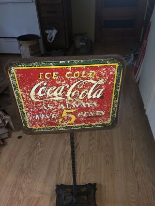 Extremely Rare 1930s Ice Cold Coca Cola As Always 5 Cent Double Porcelain Sign C 2