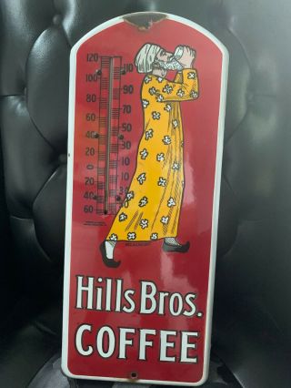 1915 Hills Brothers Coffee Porcelain Sign & Thermometer