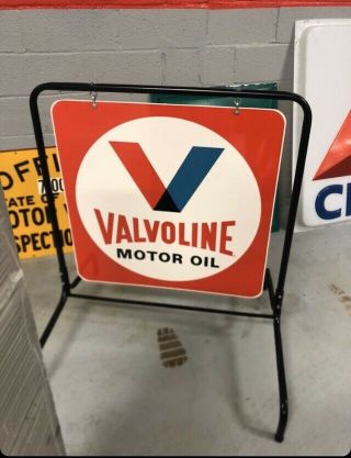 Nos Large Vintage Valvoline Oil Sign Gas Station Advertising Racing With Bracket