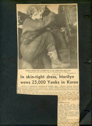 11 Vintage Newspaper Clippings Marilyn Monroe In Korea,  Feb.  1,  2,  3,  15 &17,  1954