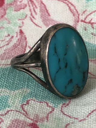 Vintage Old Pawn Sterling Silver & Turquoise Ring Sz 6.  5 Robins Egg Blue