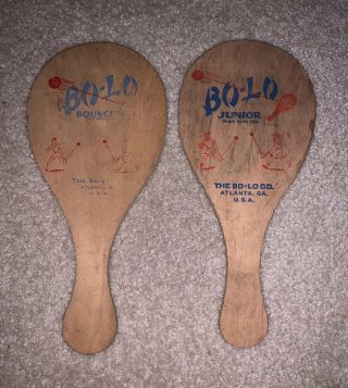 2 Vintage Bo - Lo Paddle Ball Bouncer One Junior.  One Regular,  Paddle Only No Ball