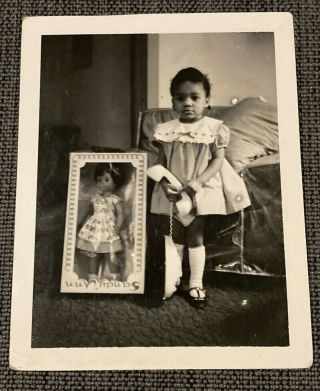 African American Girl Sandy Ann Doll Vintage 1960s B&w Polaroid Photograph
