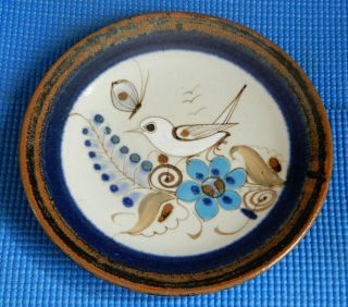 Ken Edwards - Tonala - Salad Or Wall Plate - White Bird/blue Butterfly 8 "