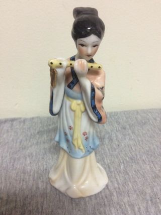 Porcelain Oriental Geisha Lady Playing Flute Figurine Taiwan