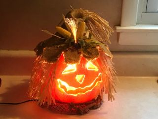 Vtg Gemmy Halloween Fiber Optic Pumpkin Scarecrow Jack - O - Lantern Changes Colors