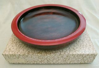 Yamanaka Lacquerware Wood Serving Bowl - Red Rim - Japan -