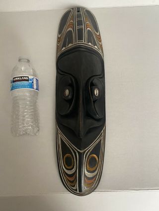 African Wood Mask Wall Art.  19 1/2 " Long,  Her Eyes Are Shells