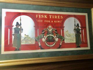 1918 Maxfield Parrish Fisk Tires Sign Paper Not Porcelain 20”x9” Trolley Size