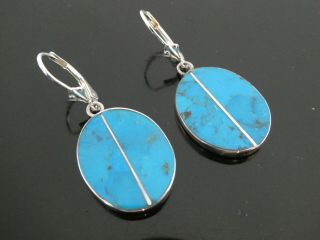 Vintage Blue Turquoise Natural Gemstone Sterling Silver 925 Lever Back Earrings