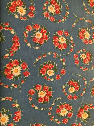 Floral Bouquets On Blue Vtg Feedsack Quilt Sewing Crafts