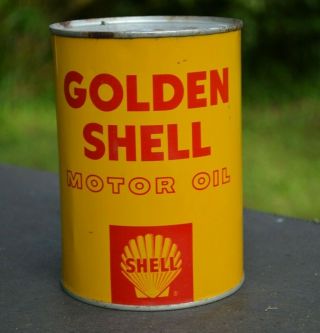 Vintage Golden Shell Motor Oil Metal Quart Oil Can -