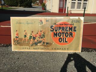 Vintage Supreme Motor Oil Mccandlish Lithograph Sign By Elmer P.  Cook - " Gulf "