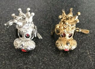 2 Vintage Monet Dog W/crown Pull Out Tongue Charms Bracelet Gold & Silver Tone