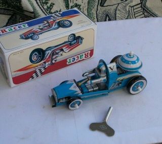 Vintage Race Tin Wind Up Toy Car Racing Car 5.  5 " Litho & Box Key Ms - 269 Nr