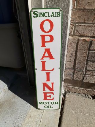 C.  1950s Sinclair Opaline Motor Oil Sign Gas Station Advertising Porcelain Sign