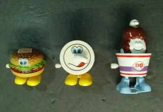 3 Wind - Up Toys Burger King Dairy Queen Ice Cream Shake Whopper 1983 All Broke