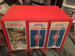 Vintage Gulf Oil Co Map Display Rack Sign Service Gas Station,  Full Of Nos Maps