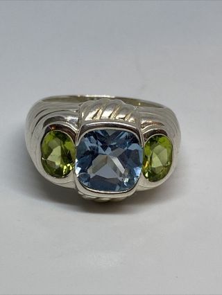 Vintage Judith Ripka Sterling Silver Ring Blue Green Stones Size 8 - 10.  7g