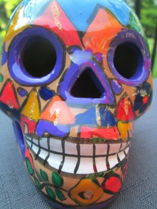 Day Of The Dead Hand Painted Terracotta Sugar Skull Mexican Folk Art Pottery