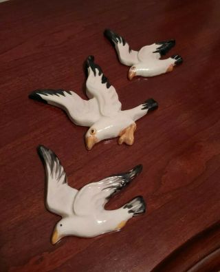 Vintage Ceramic Flying Seagulls Wall Art Plaque Set Unique Set Of 3