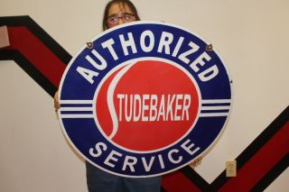 Large Studebaker Service Car Dealership Gas Oil 2 Sided 30 " Porcelain Metal Sign