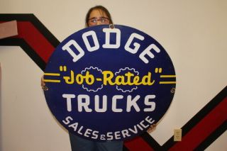 Large Dodge Trucks Sales & Service Gas Oil 30 " Porcelain Metal Sign