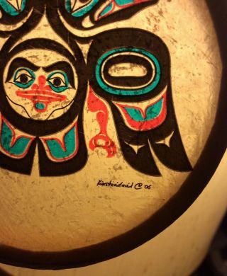 Inuit Eskimo North West Coast Art Hand Painted Mini Hand Drum Haida Eagle Signed 2