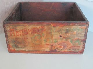 Antique Primitive Hershey Cocoa Wood Box Dovetailed Marked Label Decal