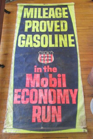 Old Us Auto Club Gas Station Cloth Banner Mobil Oil Gas 90x43 Sign Rare
