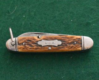 Vintage Boy Scout Knife - Camillus Bone Handle U.  S.  A.