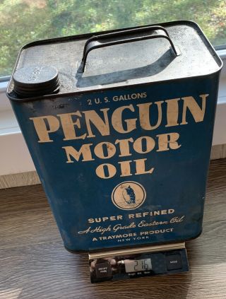 Very Rare Penguin Motor Oil Can 2 Us Gallon Refined A Traymore Product Ny