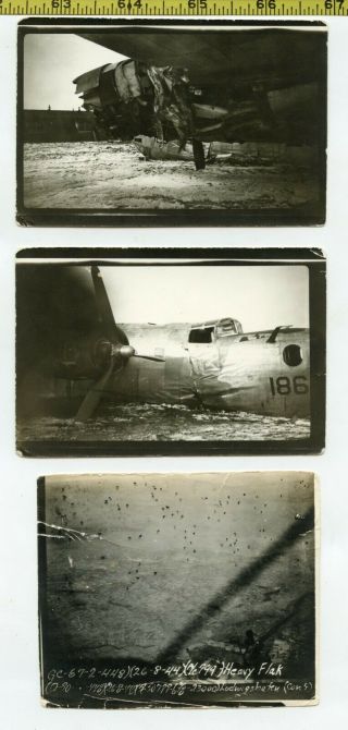 (5) Vintage Wwii Aircraft Photos / Air Combat - German Flak & Crashed Us Bomber