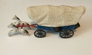 Vintage Cast Iron Toy Horse Drawn Covered Wagon